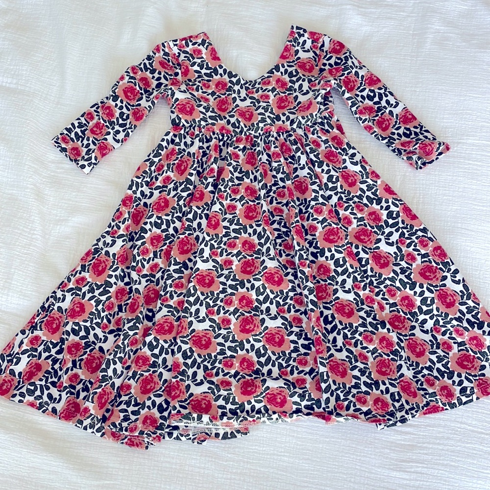 Floral Pink and White Kids Casual Dress